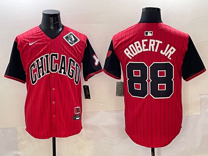 Men Chicago White Sox 88 Robert jr Red Stripe Joint Name 2025 Nike MLB Jersey style 13
